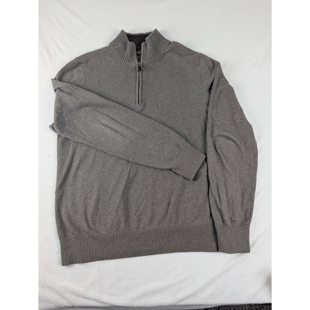 Eddie Bauwer Mens Gray 1/4 Zip Mock Sweater Large Pullover Casual Cashmere Blend